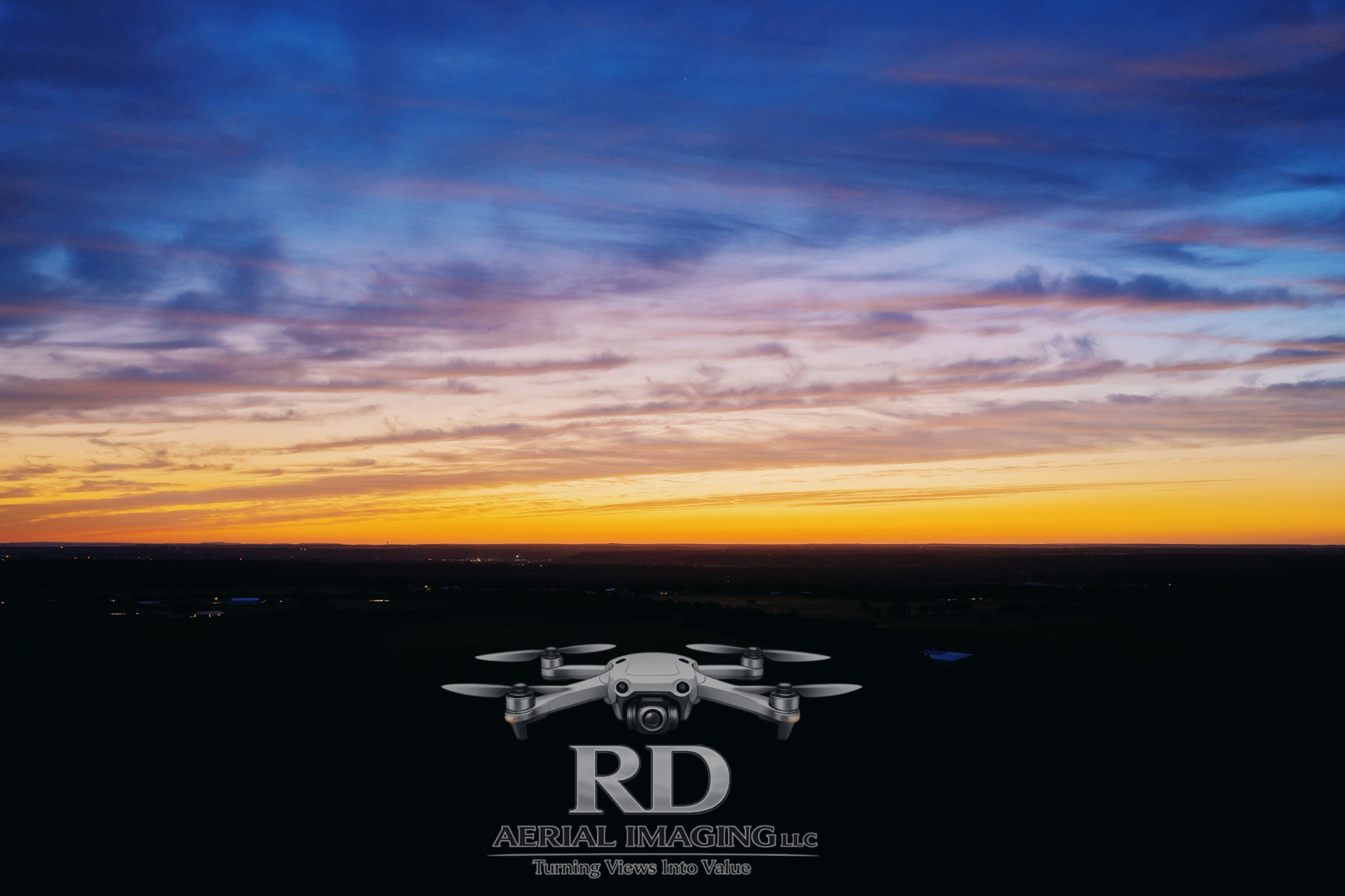 Aerial drone view of Texas landscape at golden hour